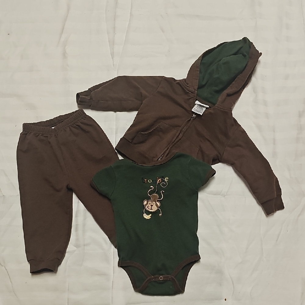 Buster Brown 3 Piece Brown and Green Outfit Size 12 Months 20